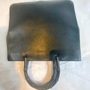 Gucci black leather tote with bamboo handles